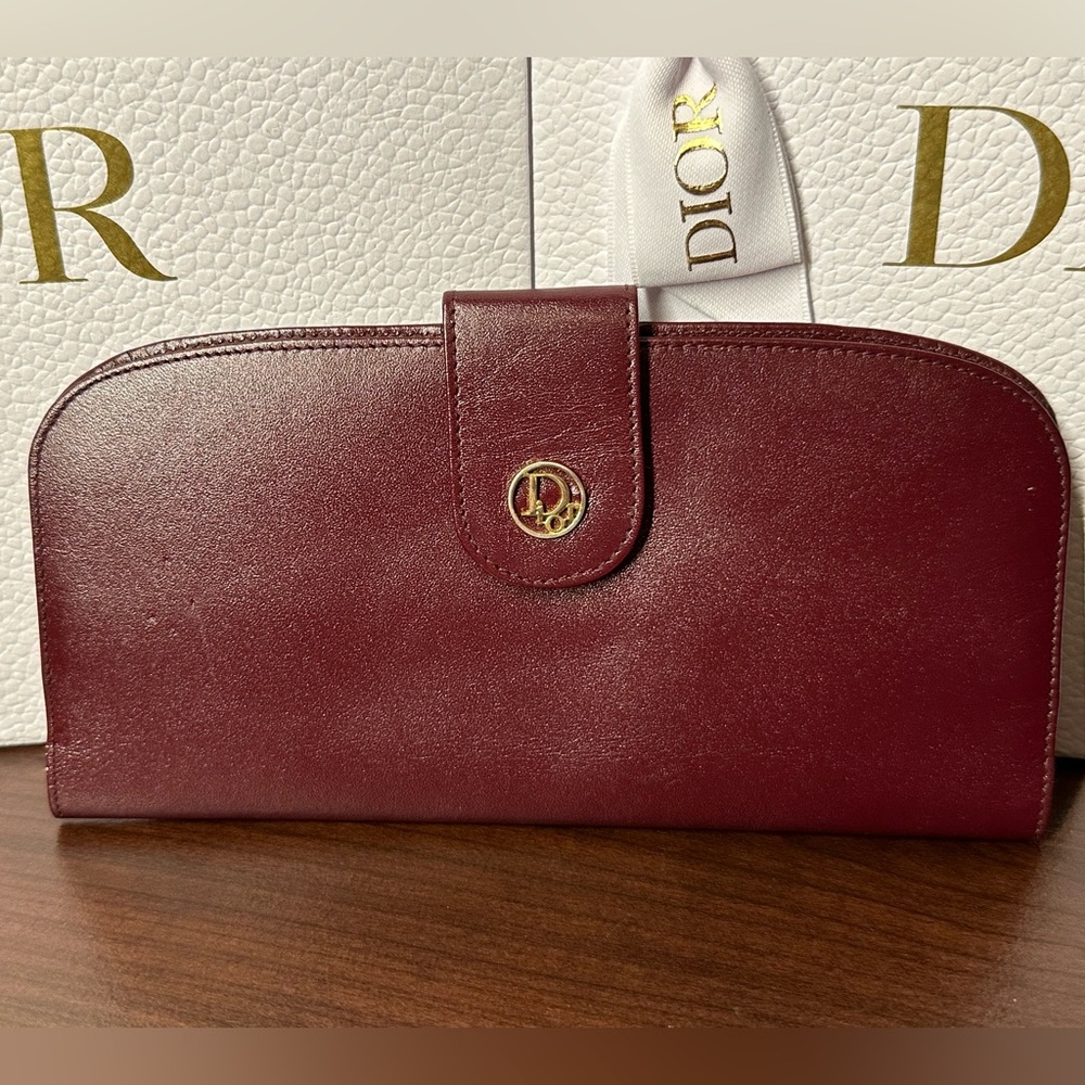 Vintage Dior Burgundy Leather Wallet EUC